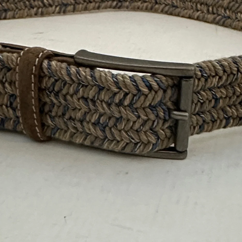 Sheridan Co. woven Italian belt 36 taupe/blue